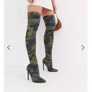 ASOS Camouflage stiletto thigh high boots